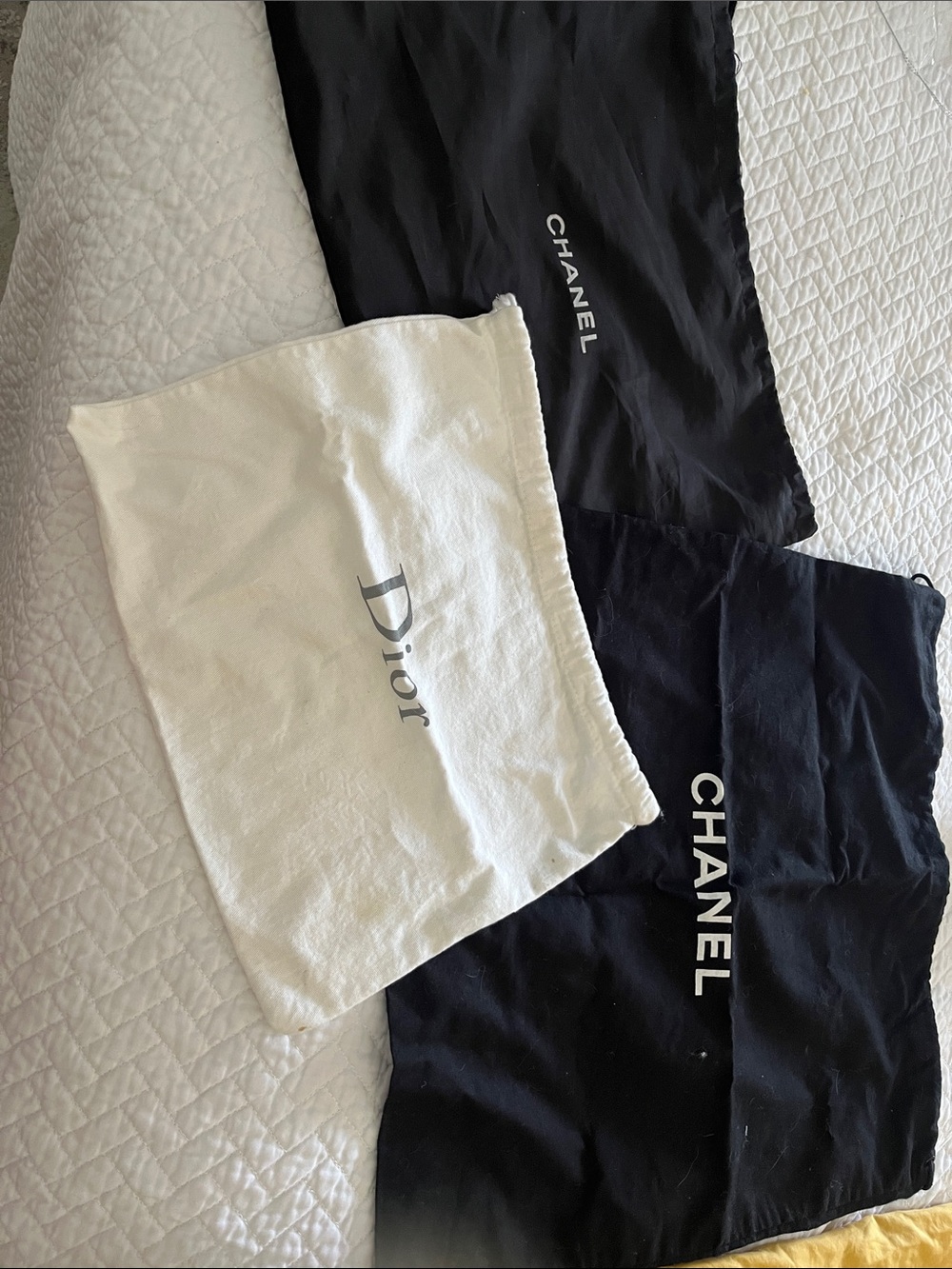 CHANEL Black Dust Bags with White Logo - Set of Two